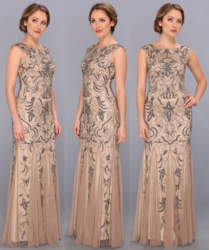 adrianna papell cap sleeve beaded gown
