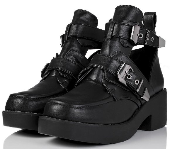 Spy Love Buy PUNK Block Heel Buckle Cut Out Platform Biker Ankle Boots