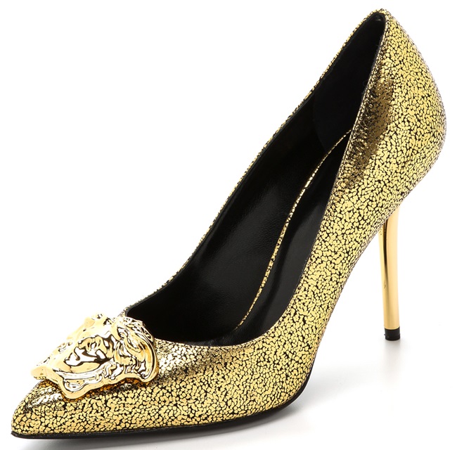 versace gold medusa pumps