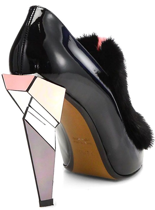 fendi fur trimmed patent mirror heel ankle boots