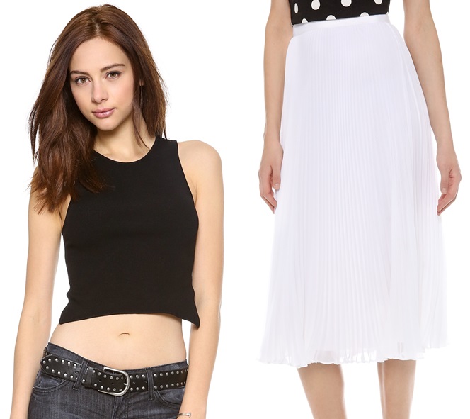 black theyskens theory top and alice olivia skirt