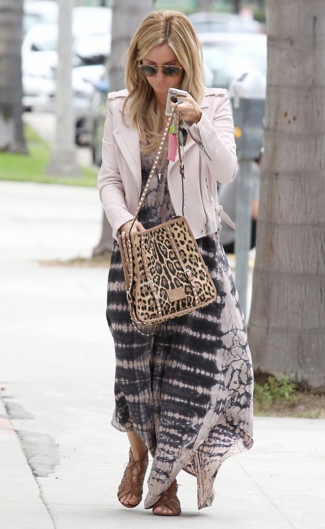 Ashley Tisdale rocks a studded leopard print Valentino handbag as she runs errands in Los Angeles