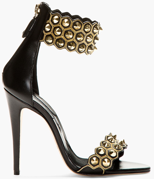 brian atwood stud and chain embellished leather ankle cuff sandals
