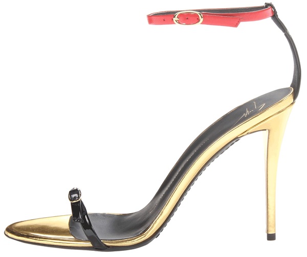 giuseppe zanotti ankle strap sandals thin metallic red gold black 2