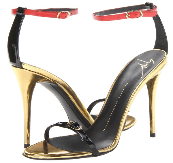 giuseppe zanotti ankle strap sandals thin metallic red gold black