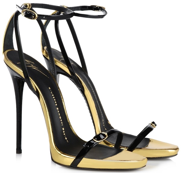 giuseppe zanotti ankle thin strap sandals black gold