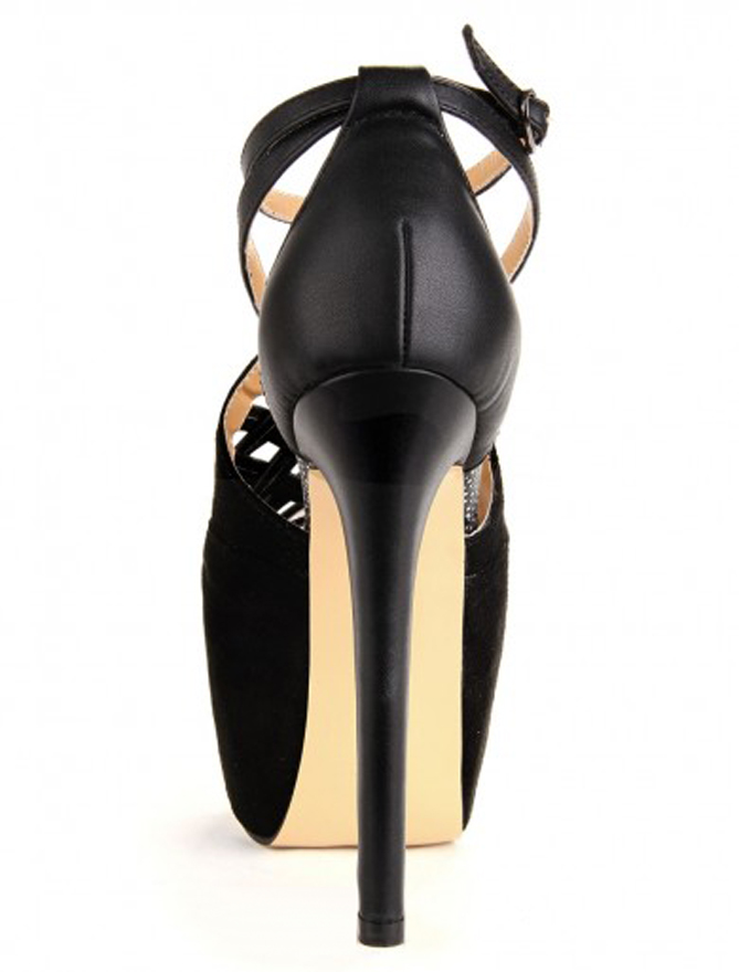Modern Black Peep Toe Stiletto Heel Strappy Micro Suede High Heel Booties For Women 6