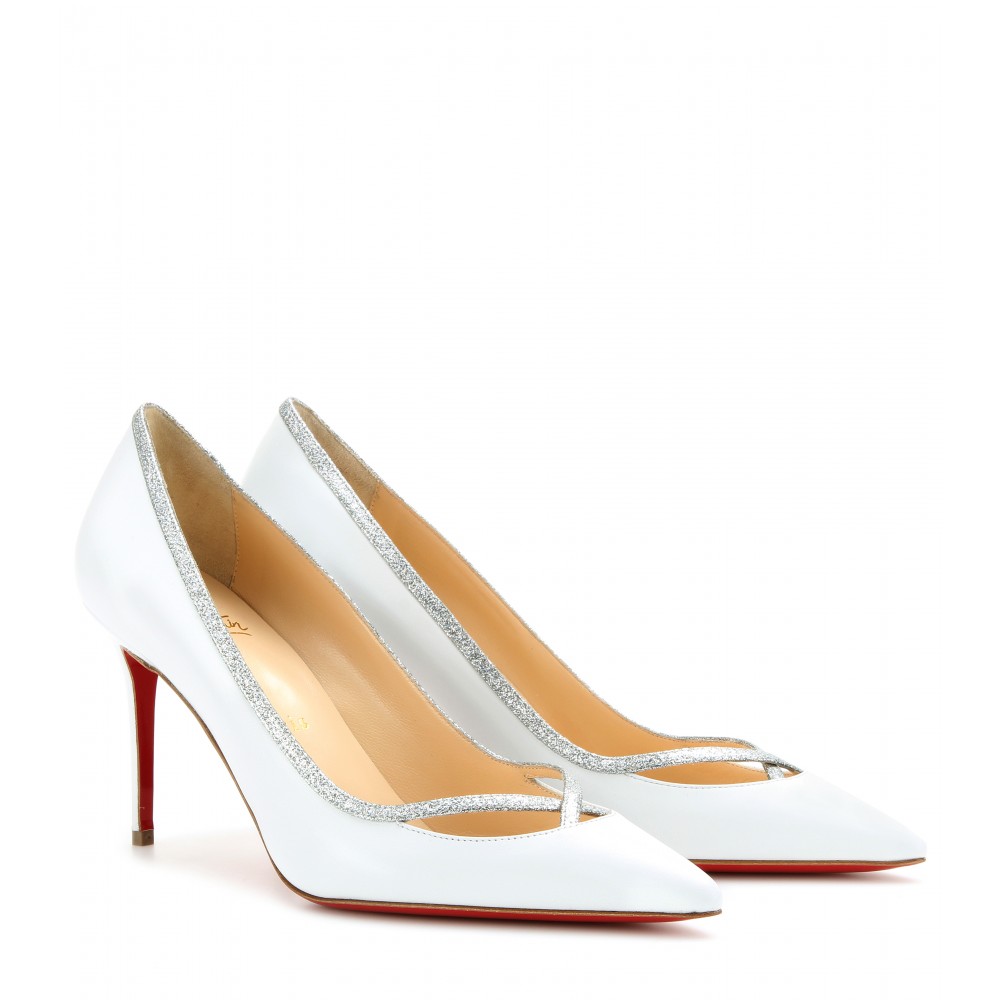 Christian Louboutin PRINCESS 85 GLITTER-TRIMMED LEATHER PUMPS, $748