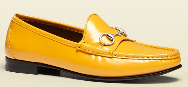 gucci patent horsebit loafers in yellow gold