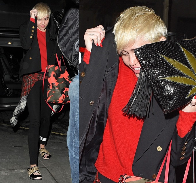 Miley Cyrus arrives at Claridges hotel ahead of her party