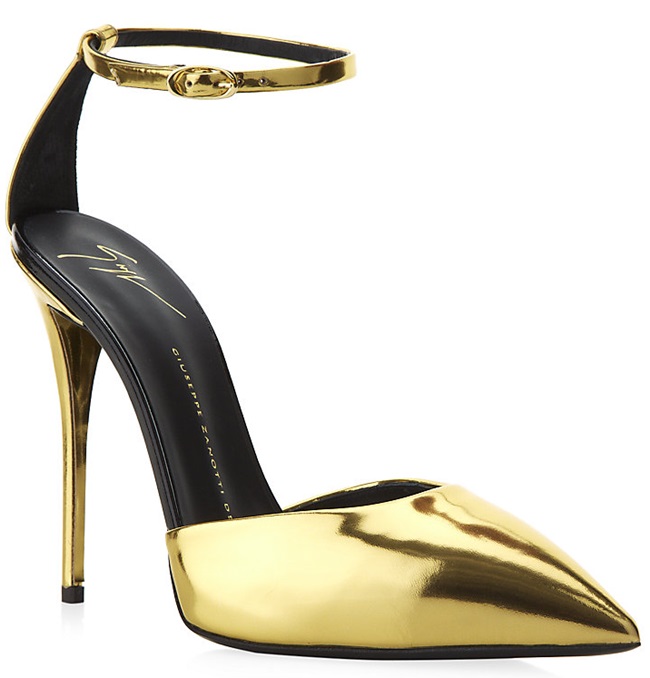 giuseppe zanotti pointy toe ankle strap d' orsay mule pointy pumps gold