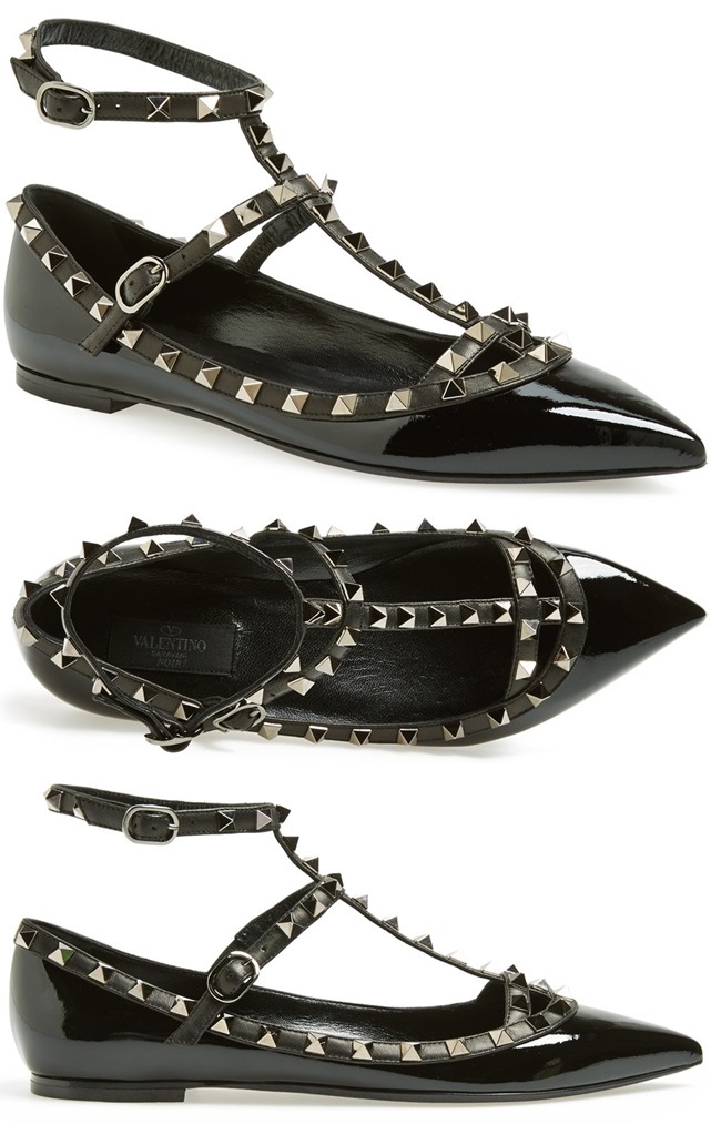 valentino rockstud flats in black patent 2-vert