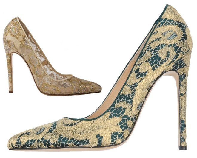 Bionda-Castana-Daphne-Bis-gold-lace-pumps green gold