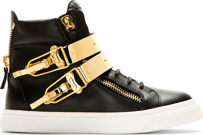 Black & Gold Double-Buckle London Sneakers