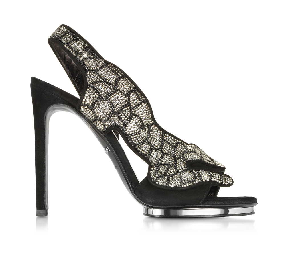 Black Suede and Crystals Panther Sandal