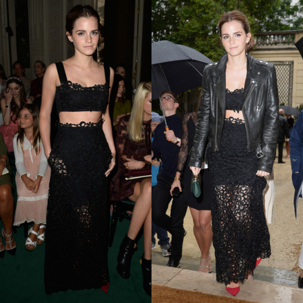 Emma-Watson-Valentino-Show-lace-leather-red-pumps