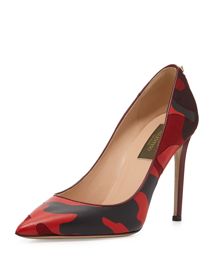 Patchwork Camo Pointed Pump, Wine