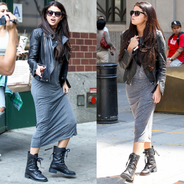 Selena-Gonez-Chipolte-Lunch-NYC-gray-dress-boots