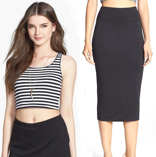 bp crop top leith high waist pencil skirt black white style