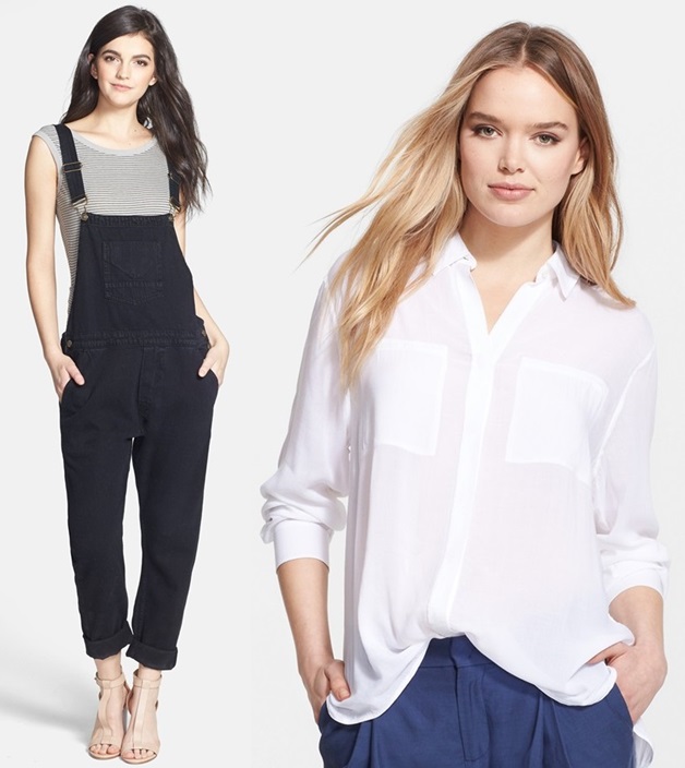 hudson overalls and vince button down top