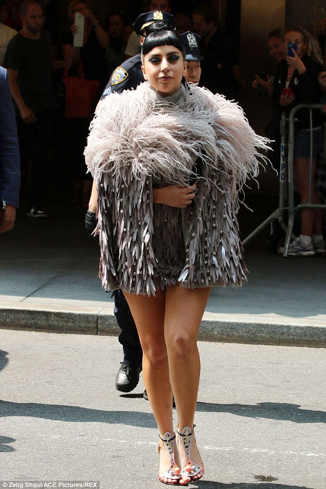 lady gaga feather fringes coat sophia webster sandals