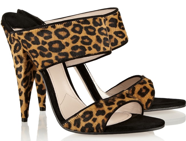 miu miu leopar print calf hair mules cone heels