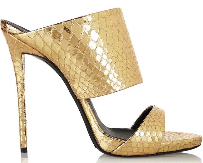 giuseppe zanotti metallic snake effect leather mules