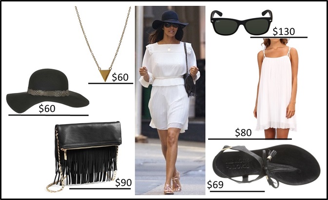 padma lakshmi white pleated dress fringe bag tassel sandals2