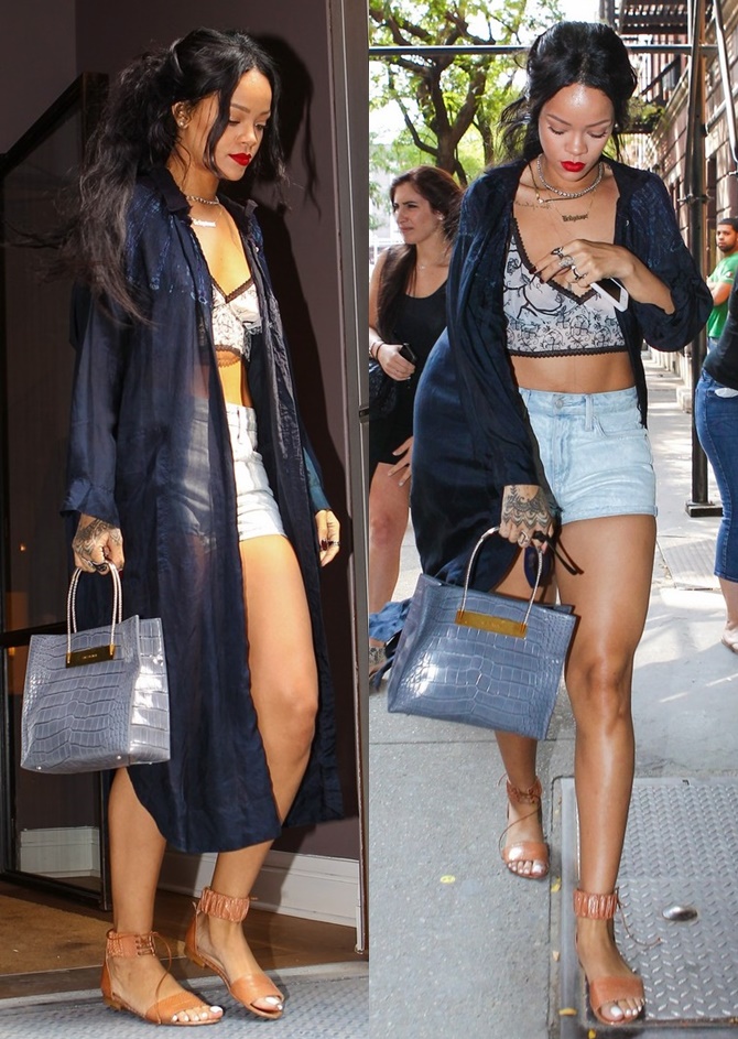 Rihanna Flaunts Legs And Abs In Flat Ankle Wrap Sandals Shoes Post 