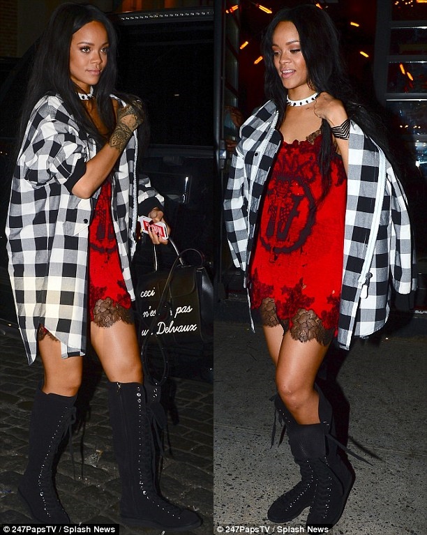 Rihanna Wears Red Lingerie with Knee High Sneakers Hot or Not