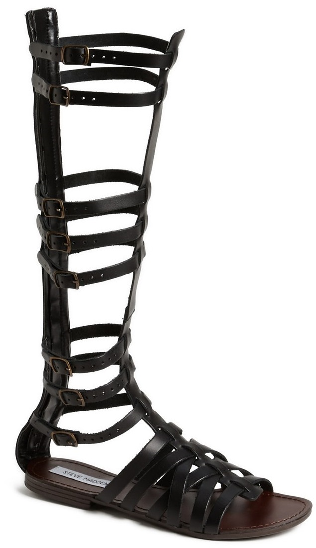 ... Flaunts Legs in Fierce Knee-High Gladiator Sandals - Shoes Post