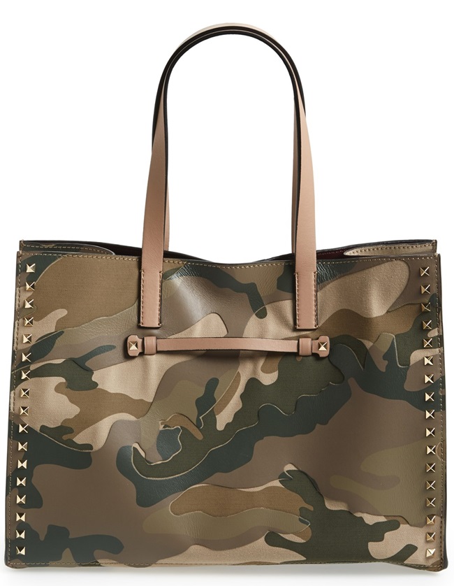 valentino rockstud camou print tote