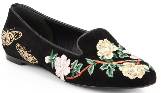 alexander mcqueen floral embroidered slippers
