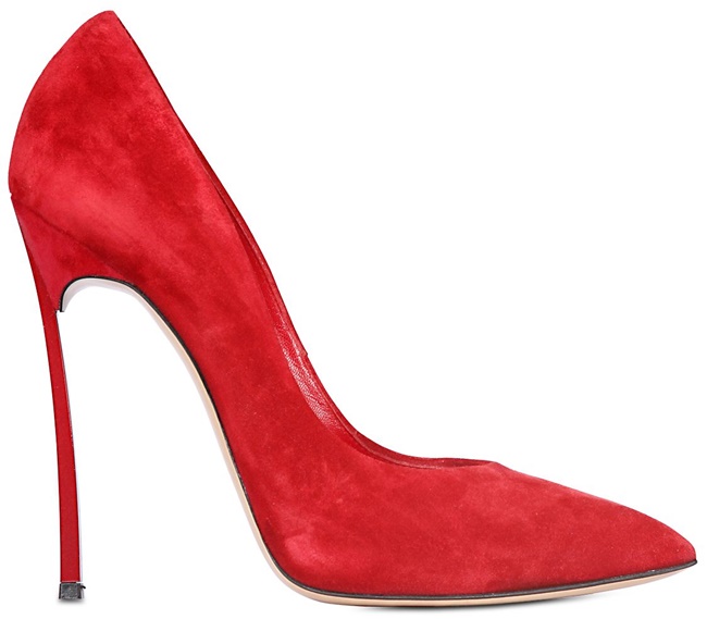 casadei blade heel pump red suede