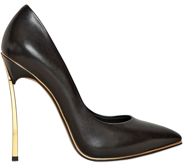 casadei blade heel pumps black leather gold heel