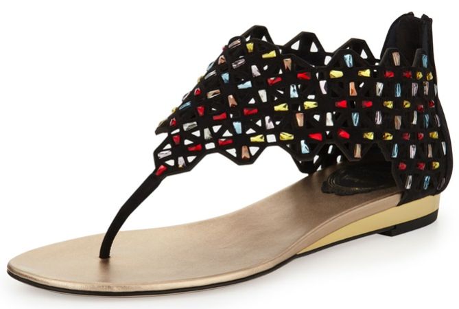 rene caovilla cutout suede crystal thong sandals