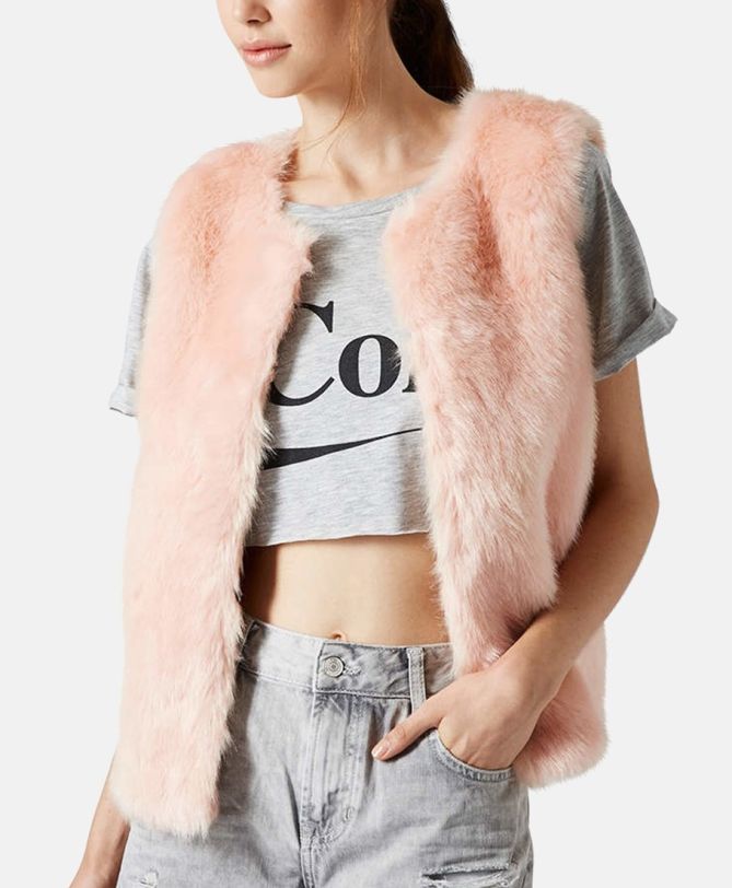 topshop gilet vest fur faux pink