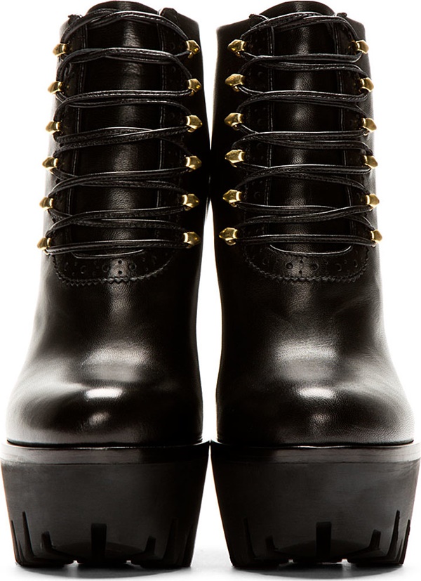 versus black leather platform lace up boots 6