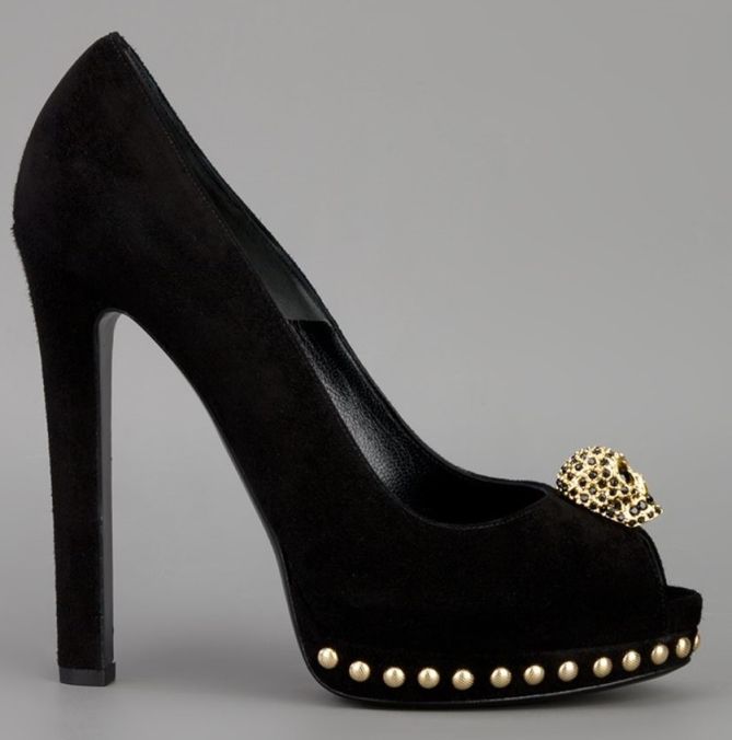 alexander mcqueen skull studded peep toe pumps