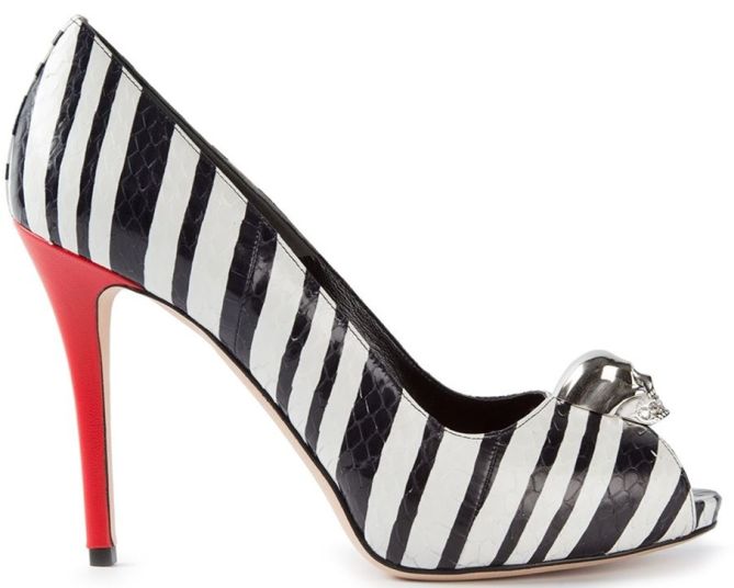 alexander mcqueen stripe skull peep toe pumps