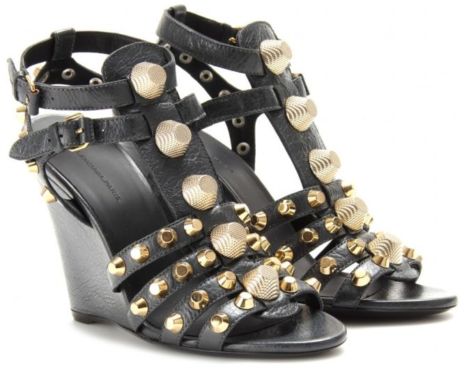 balenciaga leather sandals studded wedge