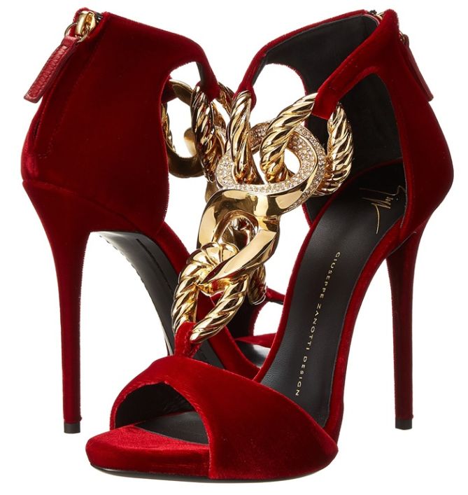 giueppe zanotti red dimmond t strap sandals