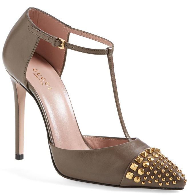 gucci coline studded cap toe t strap pumps