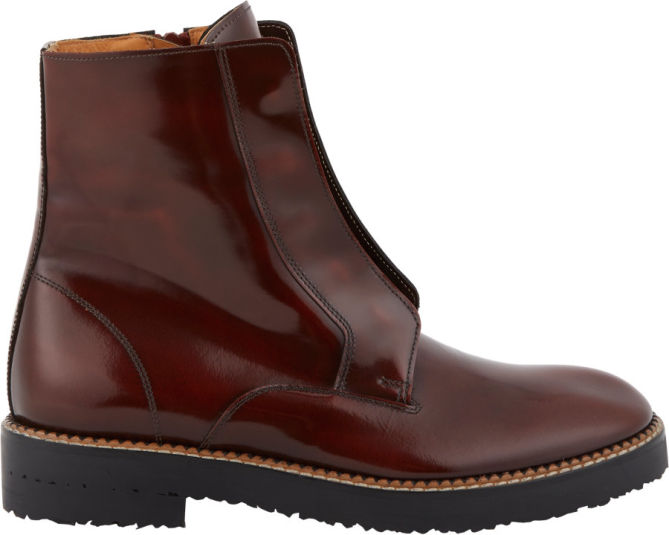 maison martin margiela patent lace up boots in bordeaux