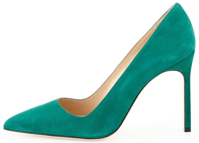 manolo blahnik bb suede point toe medium green 2