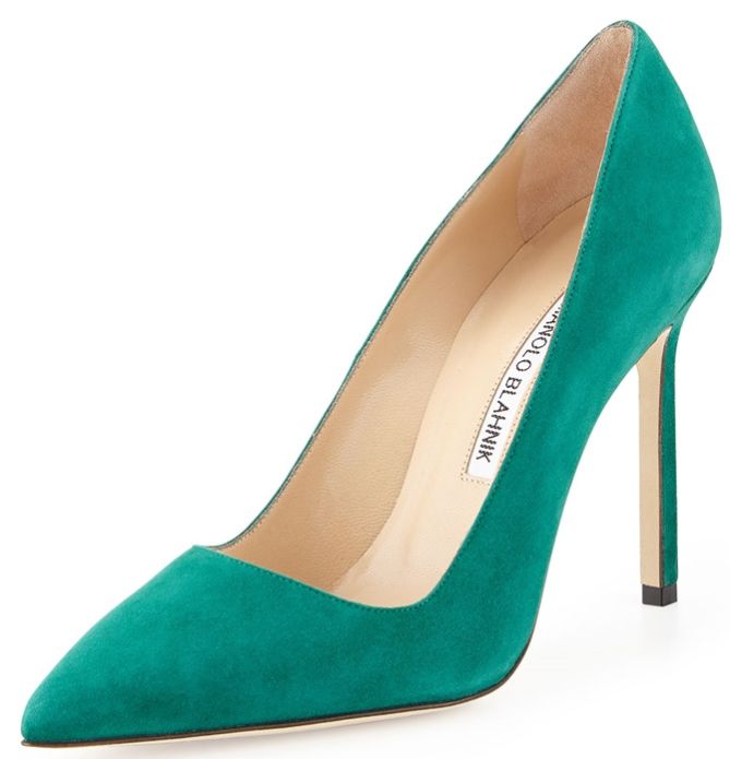 manolo blahnik bb suede point toe medium green