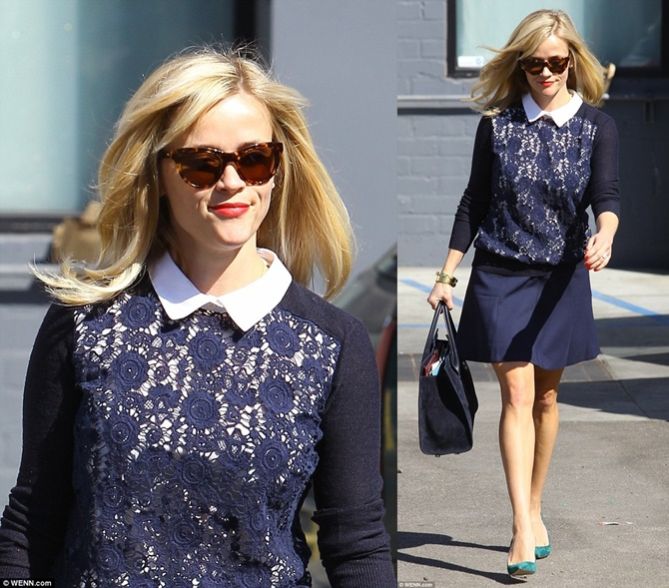 reese witherspoon lace top sweater green pumps 3-horz