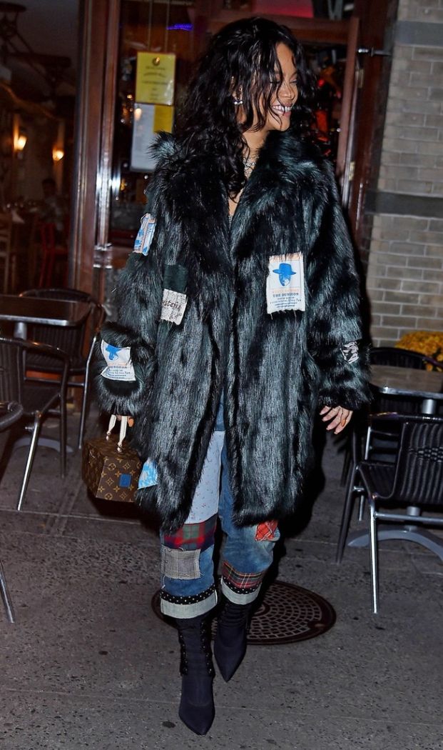 Rihanna in Patchwork Jeans and Alexander Wang x H&M Boots: Hot or