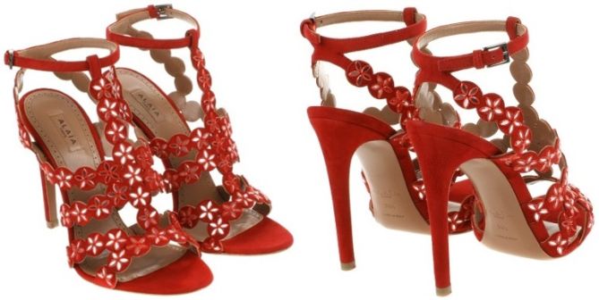 alaia  red snowflake scallop sandals cutout-horz