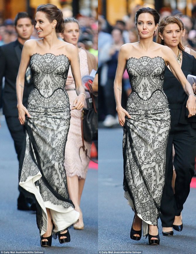 angelina jolie brad pitt gucci lace gown black peep toe pumps unbroken premiere sydney2-horz